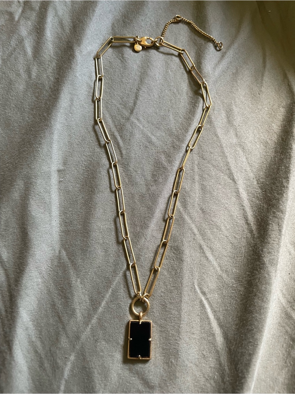 Madewell Gold-Tone Link Necklace with Black Rectangular Pendant